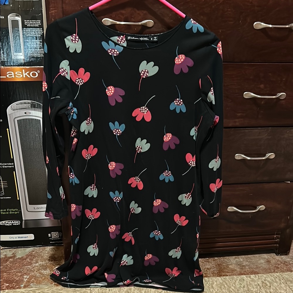 Colorful Floral Black Tunic